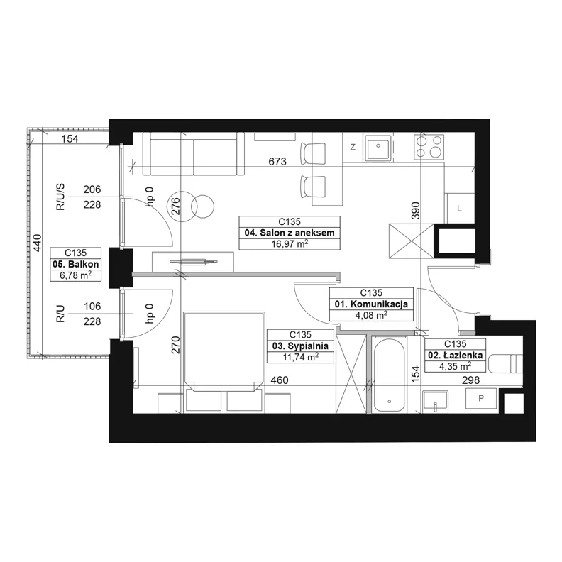 2 pokoje, mieszkanie 37,14 m², piętro 3, oferta nr C135, Dyfrakcja Łódzka, Łódź, Widzew, ul. Wodna 3