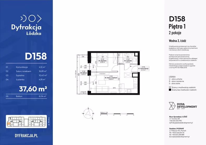 2 pokoje, mieszkanie 37,60 m², piętro 1, oferta nr D158, Dyfrakcja Łódzka, Łódź, Widzew, ul. Wodna 3