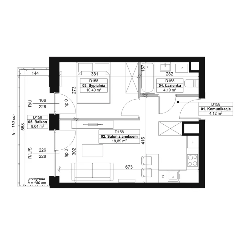2 pokoje, mieszkanie 37,60 m², piętro 1, oferta nr D158, Dyfrakcja Łódzka, Łódź, Widzew, ul. Wodna 3
