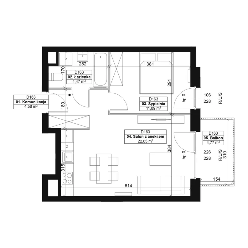 2 pokoje, mieszkanie 42,79 m², piętro 2, oferta nr D163, Dyfrakcja Łódzka, Łódź, Widzew, ul. Wodna 3