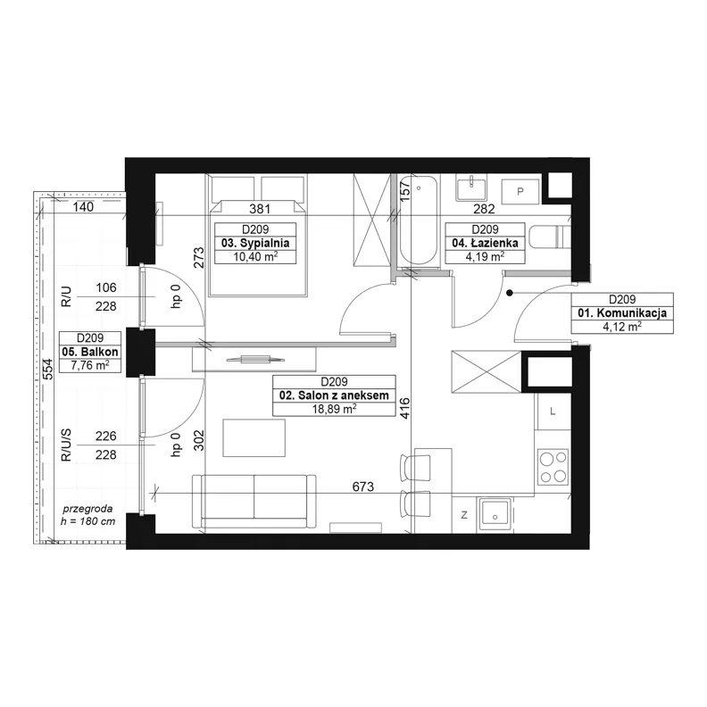 2 pokoje, mieszkanie 37,60 m², piętro 6, oferta nr D209, Dyfrakcja Łódzka, Łódź, Widzew, ul. Wodna 3