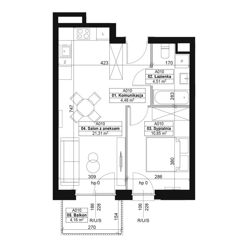 2 pokoje, mieszkanie 41,15 m², piętro 2, oferta nr A010, Dyfrakcja Łódzka, Łódź, Widzew, ul. Wodna 3