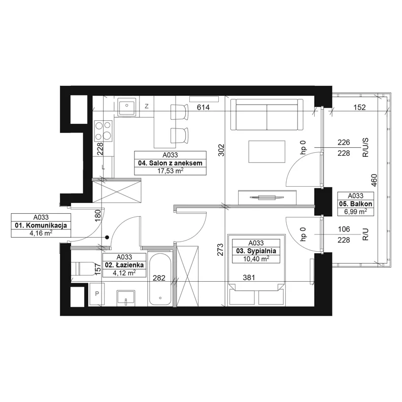 2 pokoje, mieszkanie 36,21 m², piętro 4, oferta nr A033, Dyfrakcja Łódzka, Łódź, Widzew, ul. Wodna 3