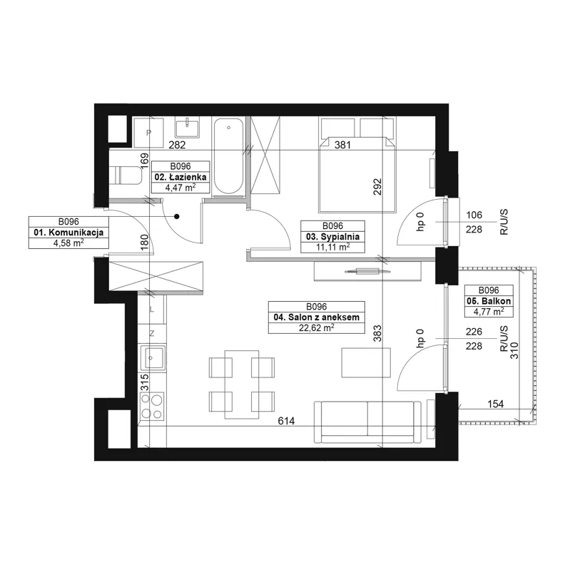 2 pokoje, mieszkanie 42,78 m², piętro 5, oferta nr B096, Dyfrakcja Łódzka, Łódź, Widzew, ul. Wodna 3