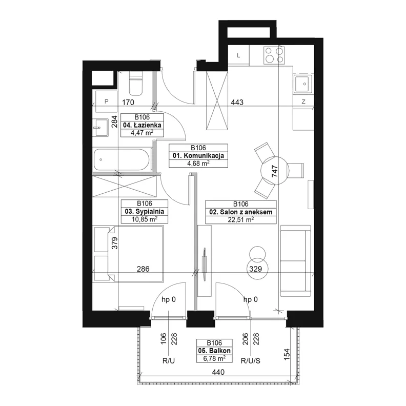 2 pokoje, mieszkanie 42,51 m², piętro 5, oferta nr B106, Dyfrakcja Łódzka, Łódź, Widzew, ul. Wodna 3