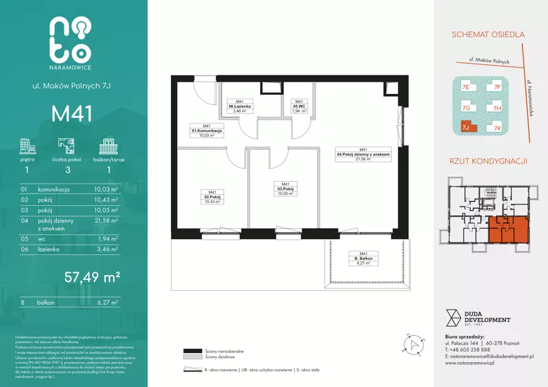 3 pokoje, mieszkanie 57,49 m², piętro 1, oferta nr J.M41, No to Naramowice, Poznań, Naramowice, Naramowice, ul. Maków Polnych