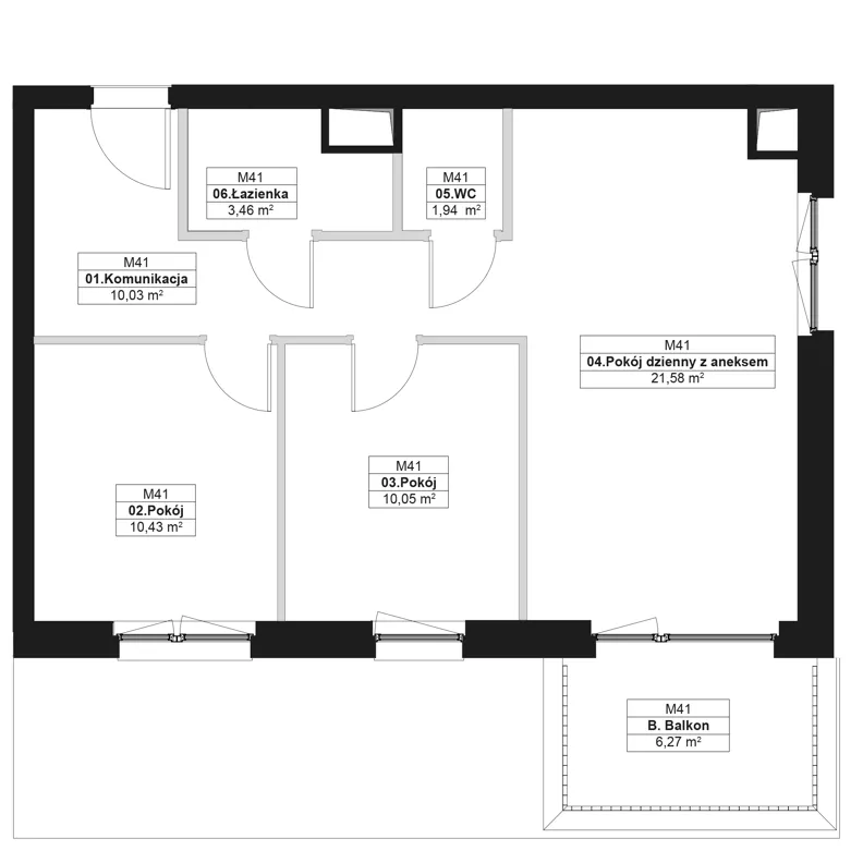 3 pokoje, mieszkanie 57,49 m², piętro 1, oferta nr J.M41, No to Naramowice, Poznań, Naramowice, Naramowice, ul. Maków Polnych