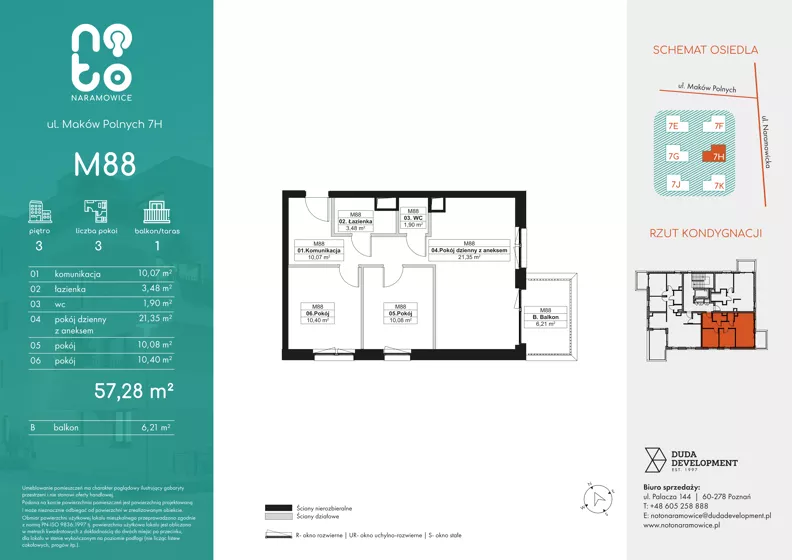 3 pokoje, mieszkanie 57,28 m², piętro 3, oferta nr H.M88, No to Naramowice, Poznań, Naramowice, Naramowice, ul. Maków Polnych
