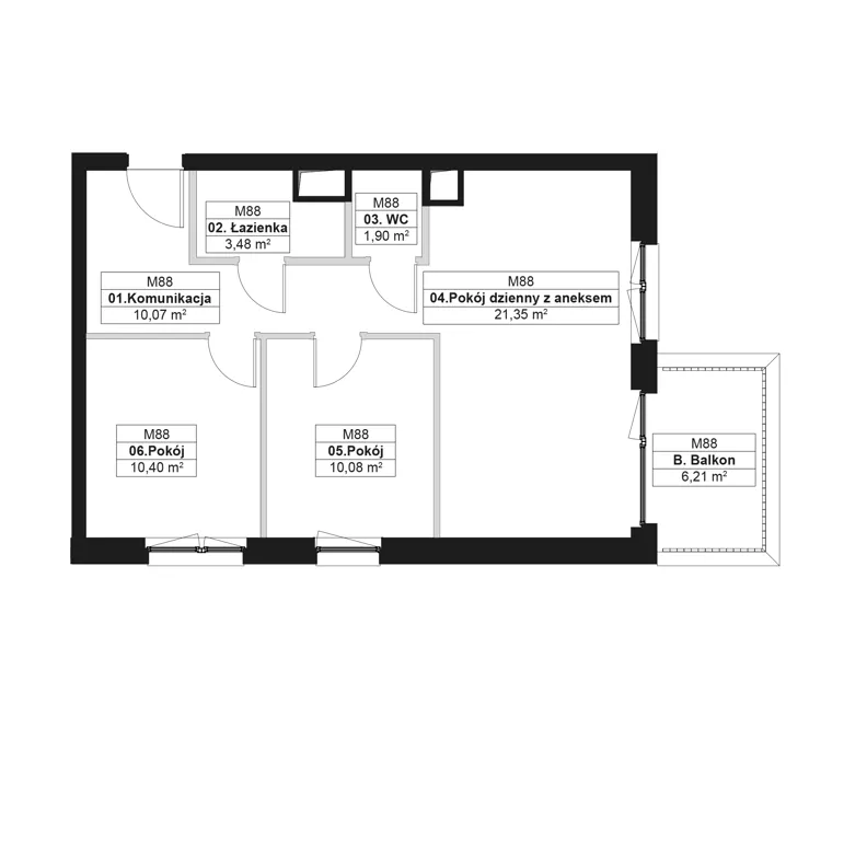 3 pokoje, mieszkanie 57,28 m², piętro 3, oferta nr H.M88, No to Naramowice, Poznań, Naramowice, Naramowice, ul. Maków Polnych