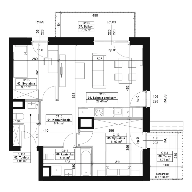 3 pokoje, mieszkanie 59,95 m², piętro 1, oferta nr C113, Dyfrakcja Łódzka, Łódź, Widzew, ul. Wodna 3