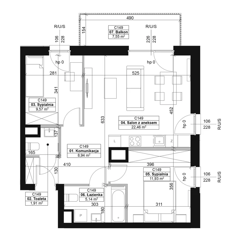 3 pokoje, mieszkanie 59,95 m², piętro 5, oferta nr C149, Dyfrakcja Łódzka, Łódź, Widzew, ul. Wodna 3