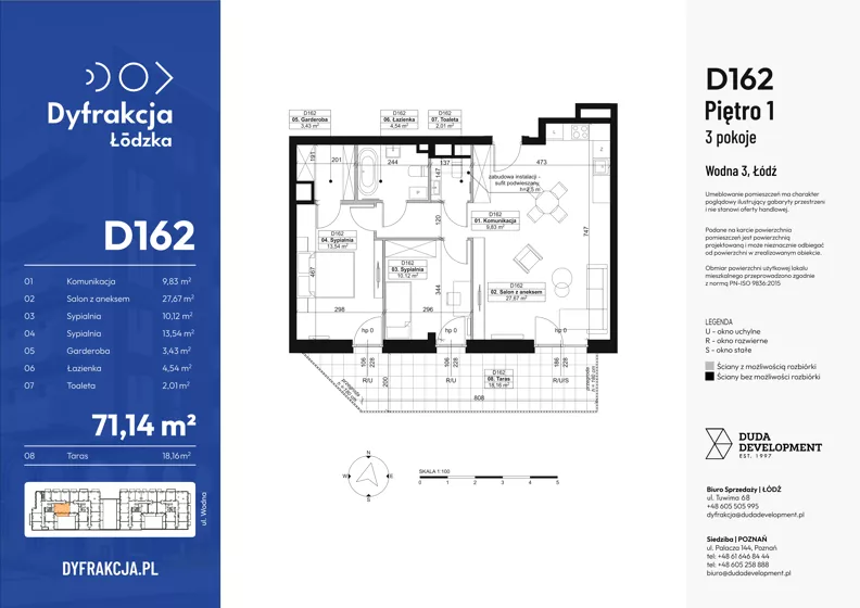 3 pokoje, mieszkanie 71,14 m², piętro 1, oferta nr D162, Dyfrakcja Łódzka, Łódź, Widzew, ul. Wodna 3