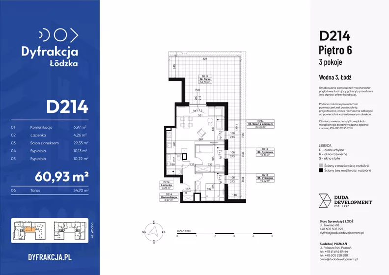3 pokoje, mieszkanie 60,93 m², piętro 6, oferta nr D214, Dyfrakcja Łódzka, Łódź, Widzew, ul. Wodna 3