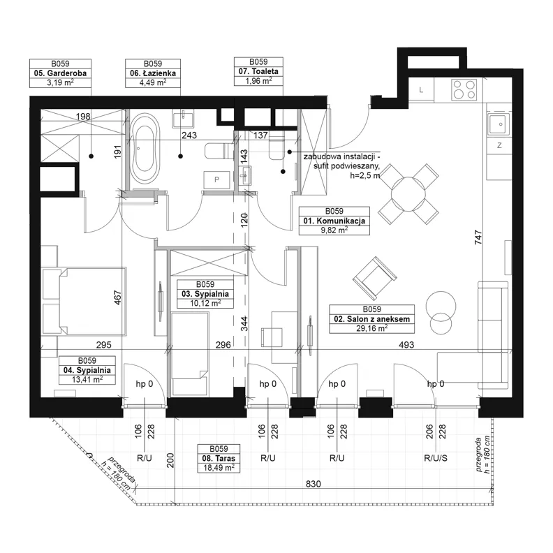 3 pokoje, mieszkanie 72,15 m², piętro 1, oferta nr B059, Dyfrakcja Łódzka, Łódź, Widzew, ul. Wodna 3