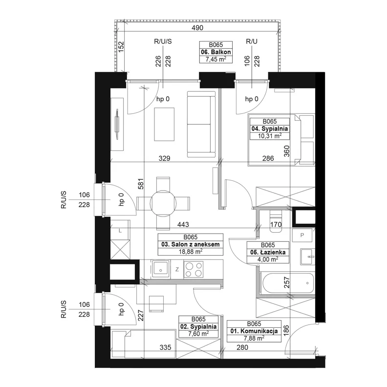 3 pokoje, mieszkanie 48,67 m², piętro 2, oferta nr B065, Dyfrakcja Łódzka, Łódź, Widzew, ul. Wodna 3