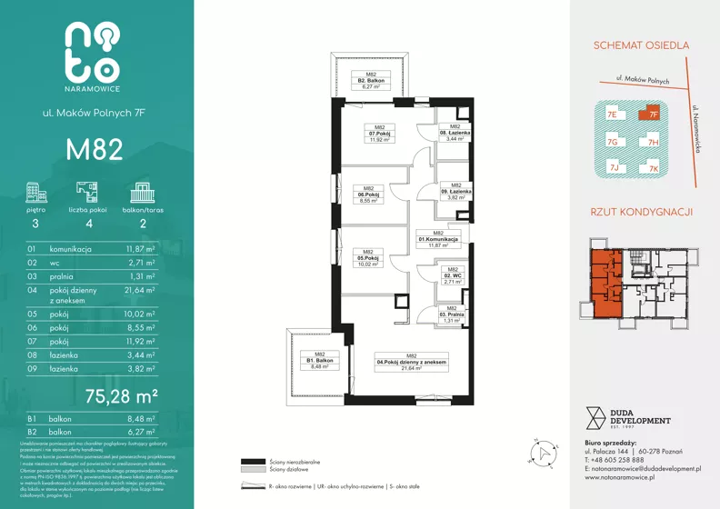 4 pokoje, mieszkanie 75,28 m², piętro 3, oferta nr F.M82, No to Naramowice, Poznań, Naramowice, Naramowice, ul. Maków Polnych