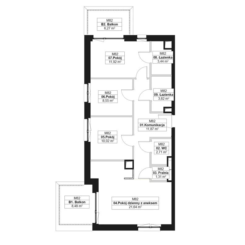 4 pokoje, mieszkanie 75,28 m², piętro 3, oferta nr F.M82, No to Naramowice, Poznań, Naramowice, Naramowice, ul. Maków Polnych