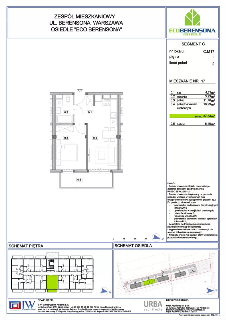 2 pokoje, mieszkanie 37,33 m², piętro 1, oferta nr C17, Eco Berensona 1, Warszawa, Białołęka, Grodzisk, ul. Berensona 131