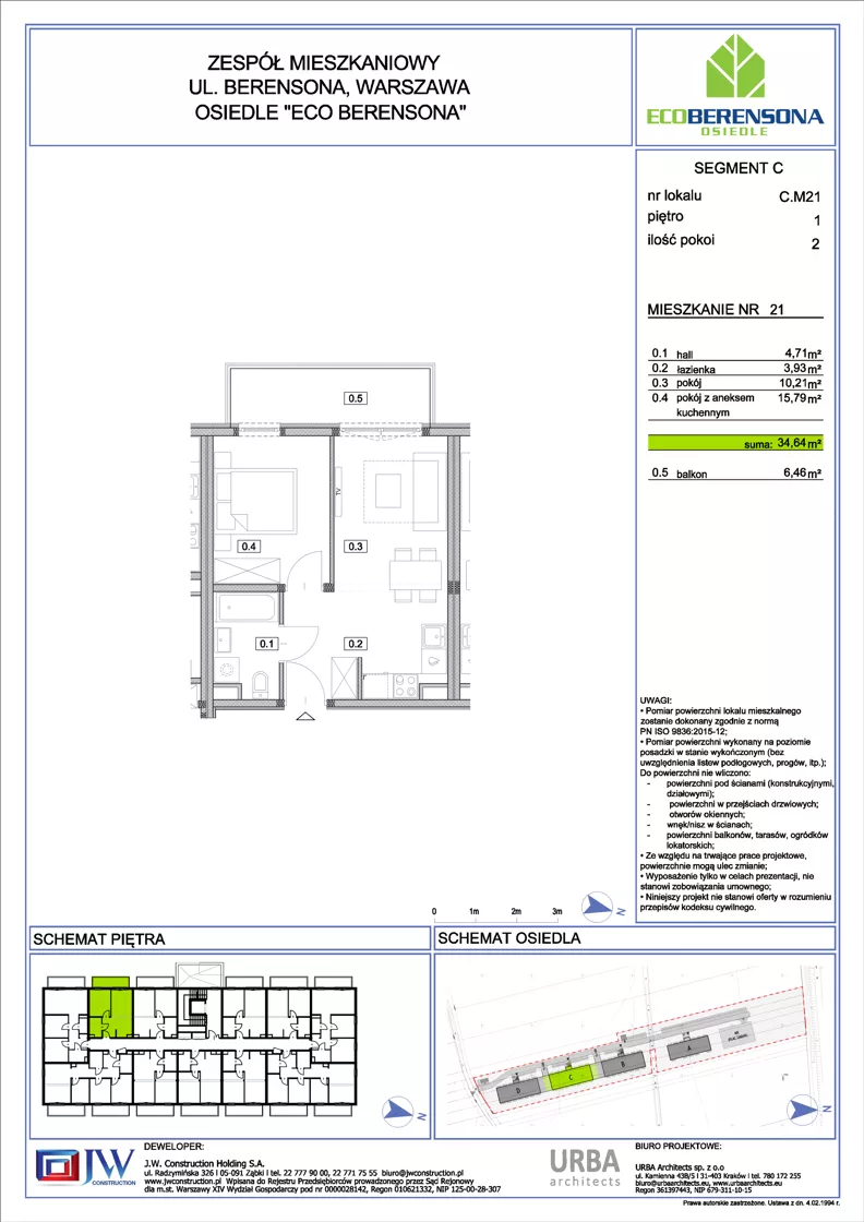 2 pokoje, mieszkanie 34,64 m², piętro 1, oferta nr C21, Eco Berensona 1, Warszawa, Białołęka, Grodzisk, ul. Berensona 131