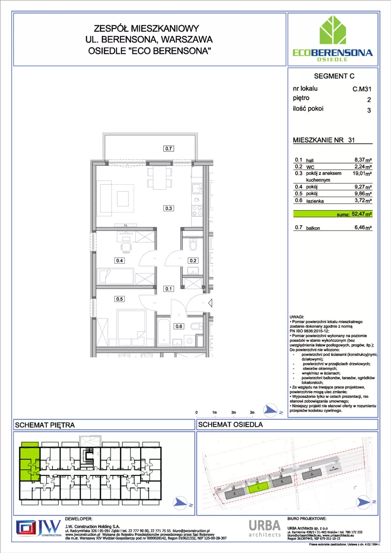 3 pokoje, mieszkanie 52,47 m², piętro 2, oferta nr C31, Eco Berensona 1, Warszawa, Białołęka, Grodzisk, ul. Berensona 131