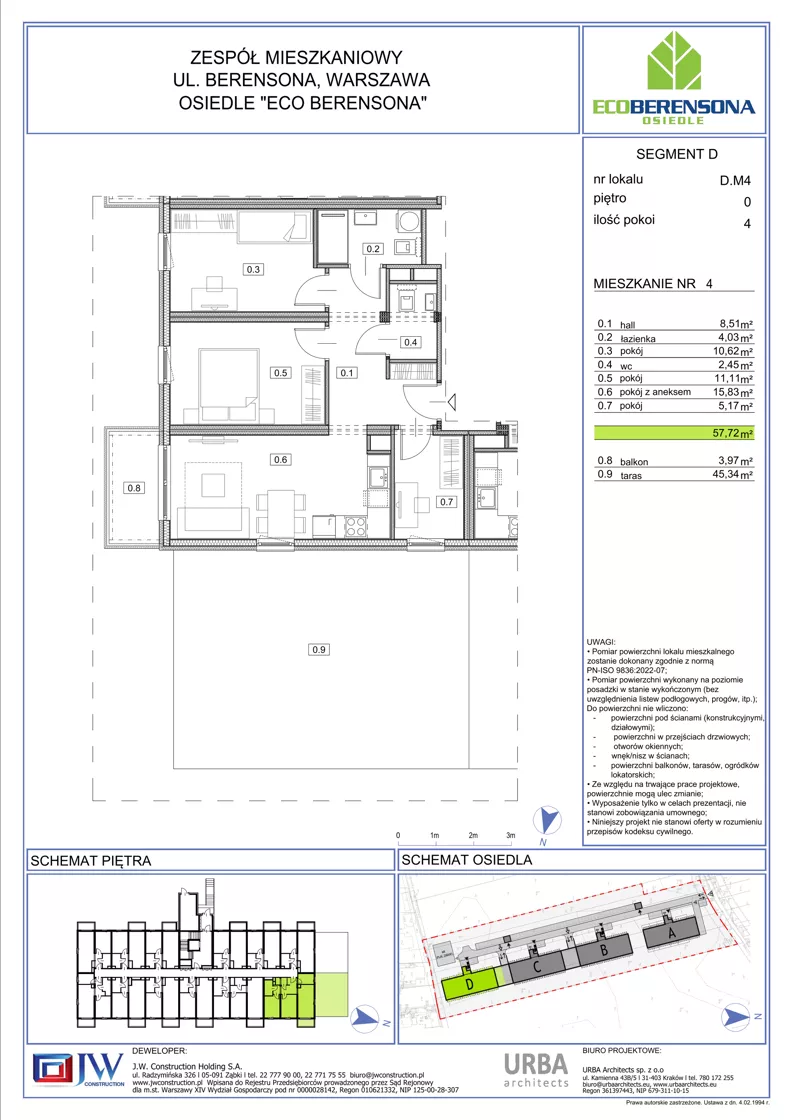 4 pokoje, mieszkanie 57,72 m², piętro 1, oferta nr 04-D, Eco Berensona 2, Warszawa, Białołęka, Grodzisk, ul. Leona Berensona 124