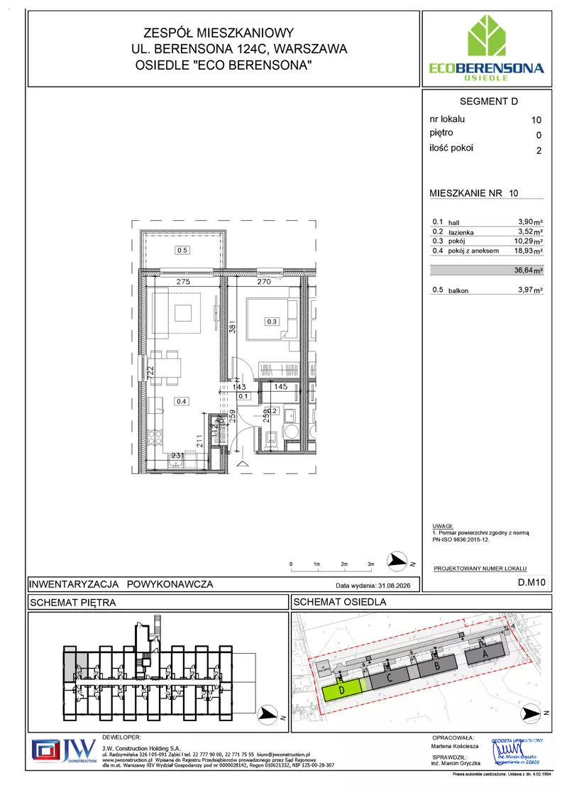 2 pokoje, mieszkanie 36,64 m², parter, oferta nr D-10, Eco Berensona 2, Warszawa, Białołęka, Grodzisk, ul. Leona Berensona 124