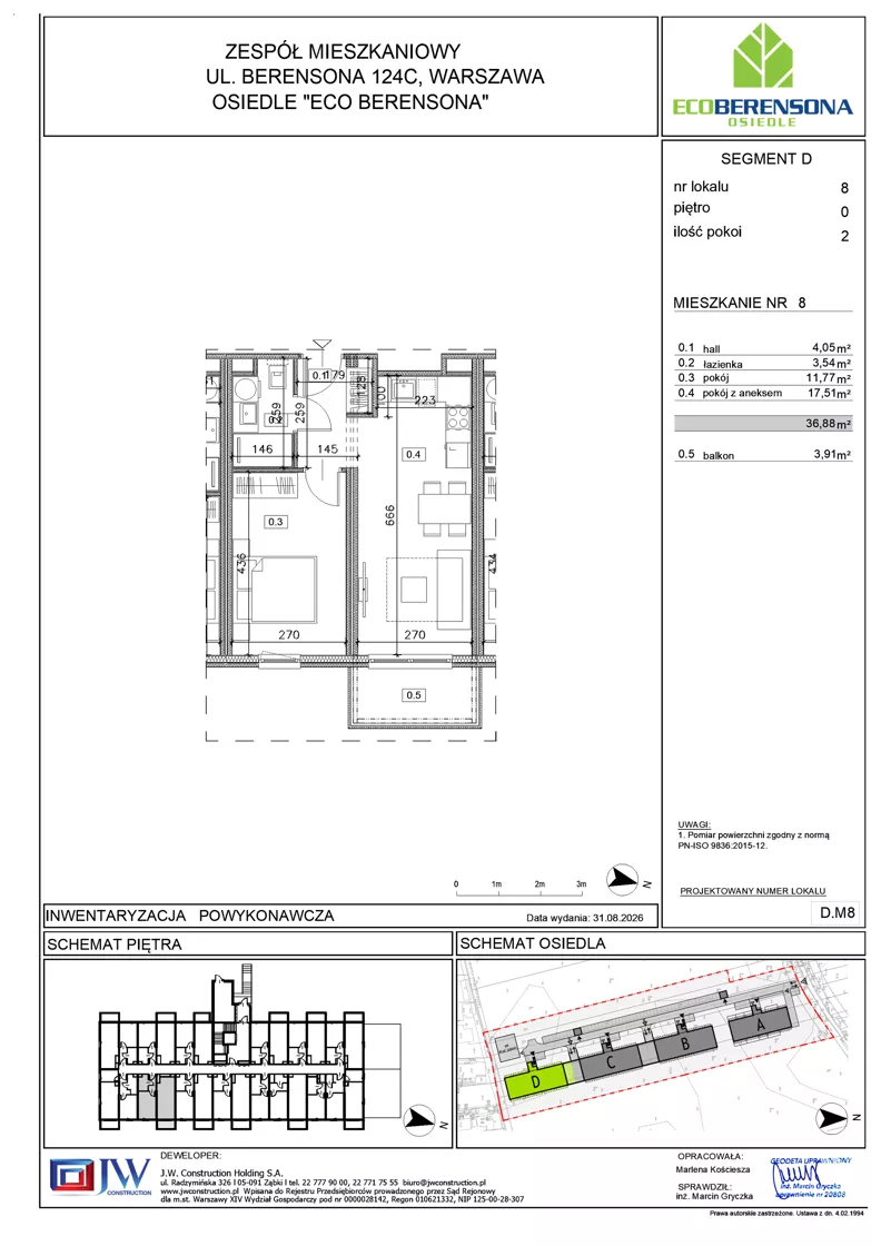 2 pokoje, mieszkanie 36,88 m², parter, oferta nr D-08, Eco Berensona 2, Warszawa, Białołęka, Grodzisk, ul. Leona Berensona 124