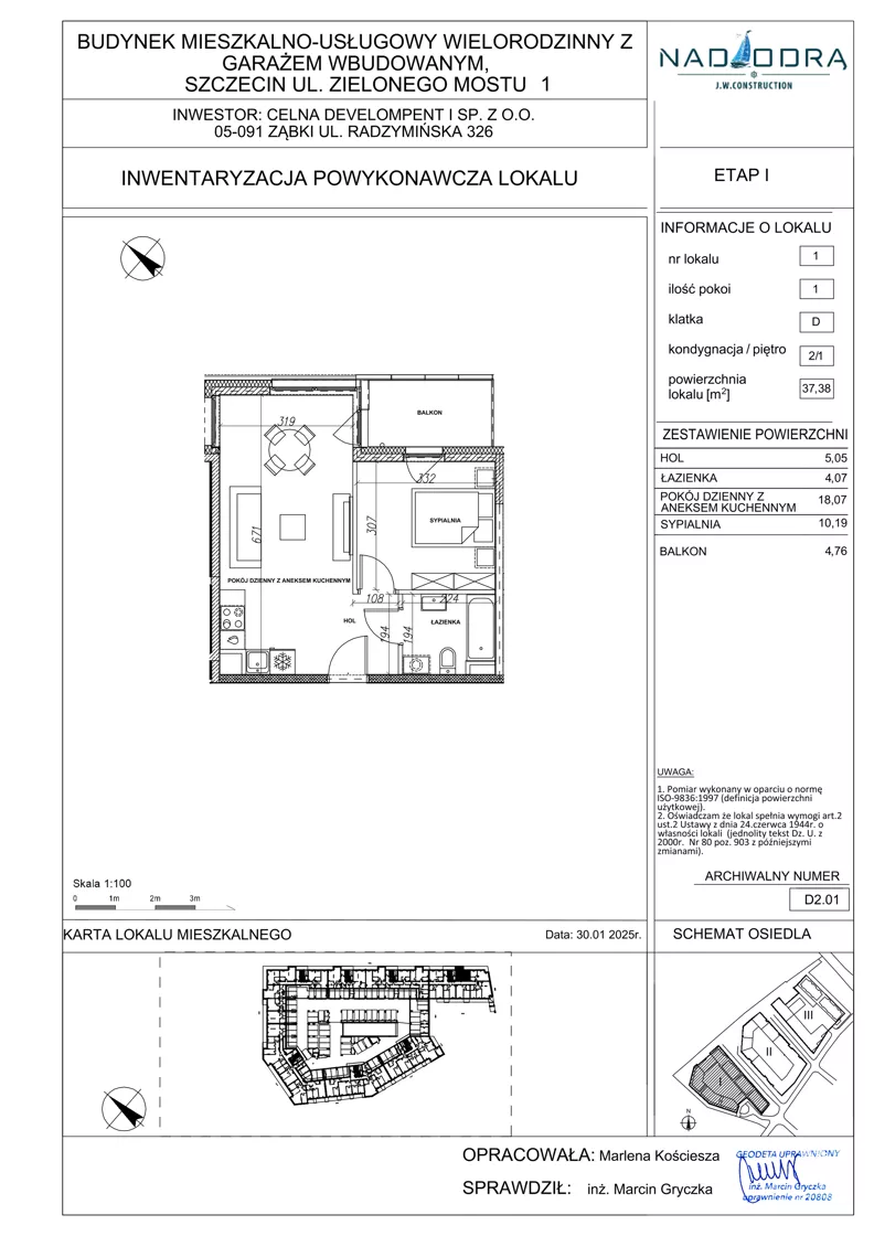 2 pokoje, mieszkanie 37,38 m², piętro 1, oferta nr D2.01, Nad Odrą, Szczecin, Śródmieście, Łasztownia, ul. Celna 4