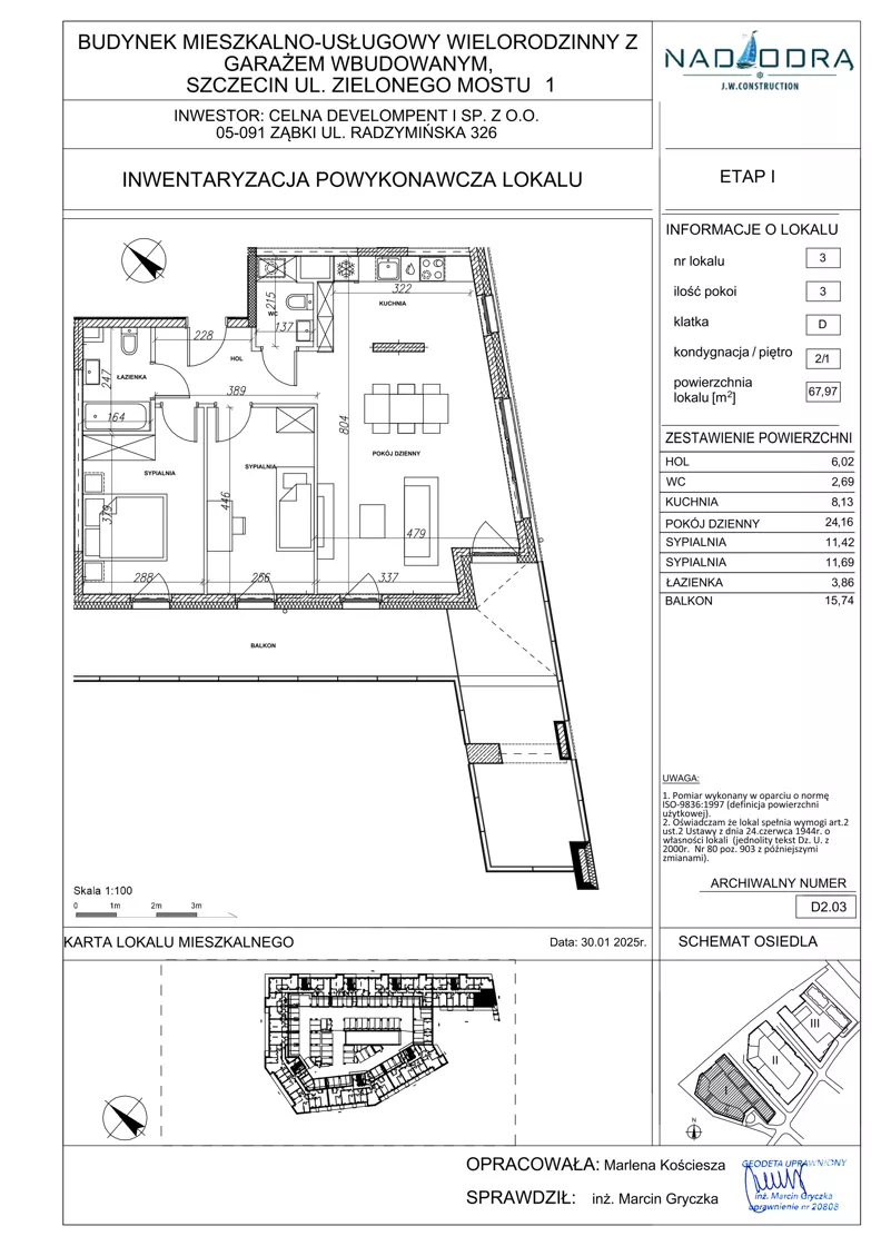 3 pokoje, mieszkanie 67,97 m², piętro 1, oferta nr D2.03, Nad Odrą, Szczecin, Śródmieście, Łasztownia, ul. Celna 4