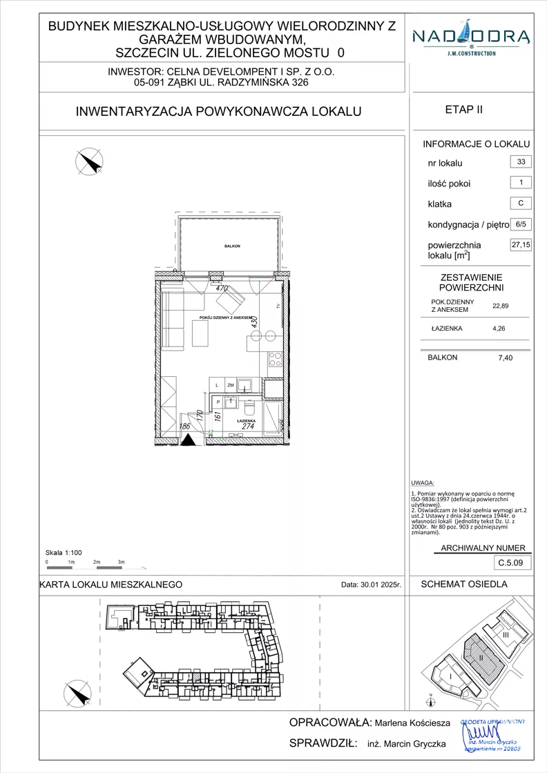 1 pokój, apartament 27,15 m², piętro 5, oferta nr C.5.09, Nad Odrą, Szczecin, Śródmieście, Łasztownia, ul. Celna 4