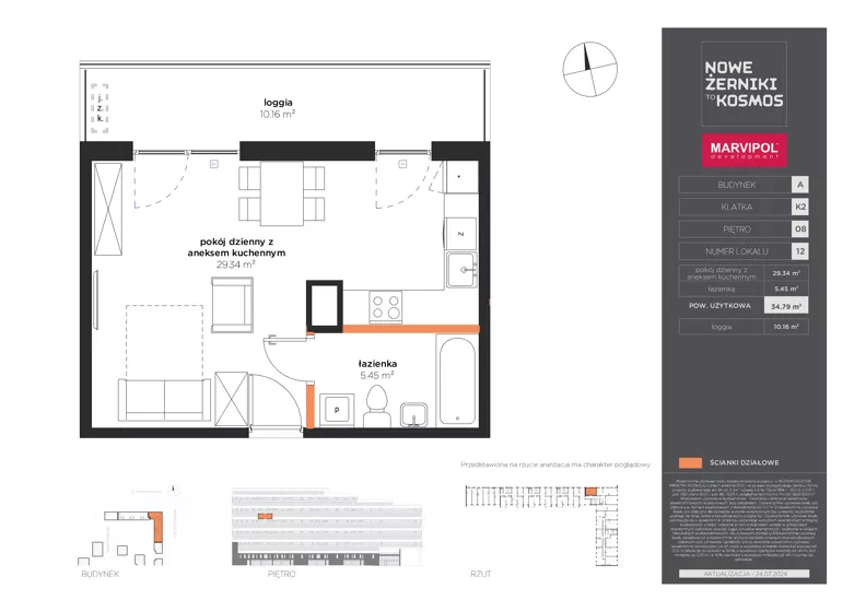 1 pokój, mieszkanie 34,79 m², piętro 8, oferta nr A/A-08-12-K2, Nowe Żerniki, Wrocław, Żerniki, ul. Kosmonautów / al. Architektów