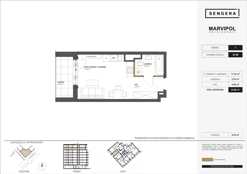 1 pokój, apartament 25,80 m², piętro 7, oferta nr 1/M48, Sengera 1, Warszawa, Ursynów, Natolin, ul. Mariana Sengera „Cichego” 1