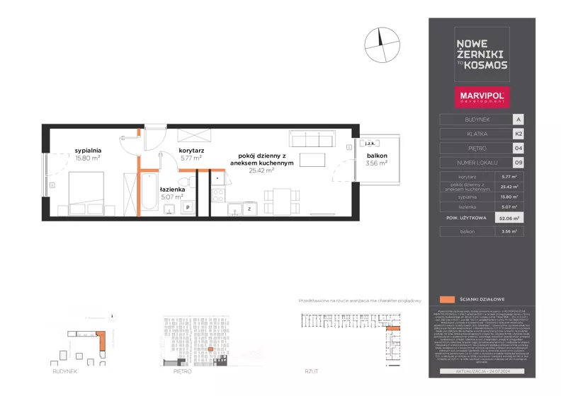 2 pokoje, mieszkanie 52,06 m², piętro 4, oferta nr A/A-04-09-K2, Nowe Żerniki, Wrocław, Żerniki, ul. Kosmonautów / al. Architektów