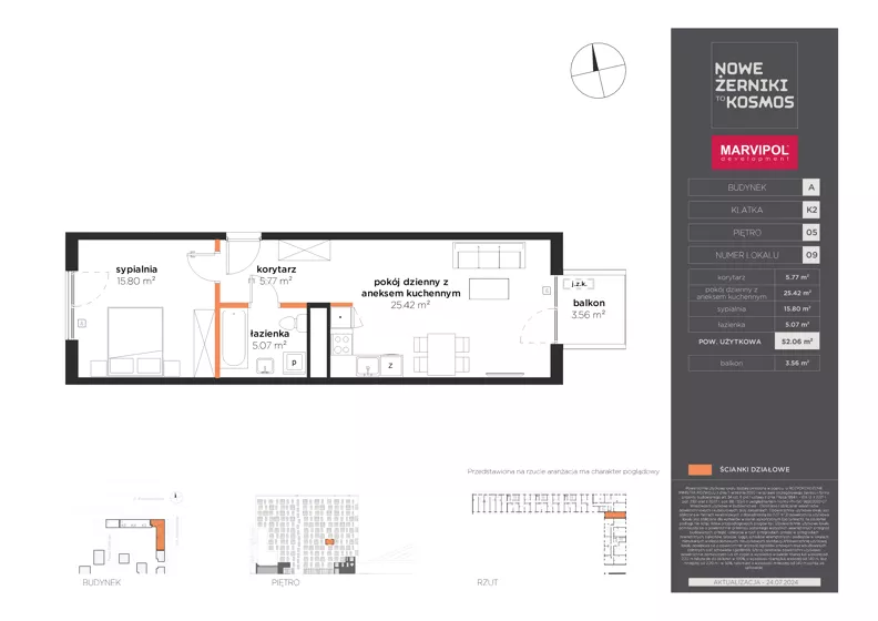 2 pokoje, mieszkanie 52,06 m², piętro 5, oferta nr A/A-05-09-K2, Nowe Żerniki, Wrocław, Żerniki, ul. Kosmonautów / al. Architektów
