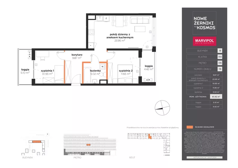 3 pokoje, mieszkanie 61,42 m², piętro 6, oferta nr B/B-06-16-K4, Nowe Żerniki, Wrocław, Żerniki, ul. Kosmonautów / al. Architektów
