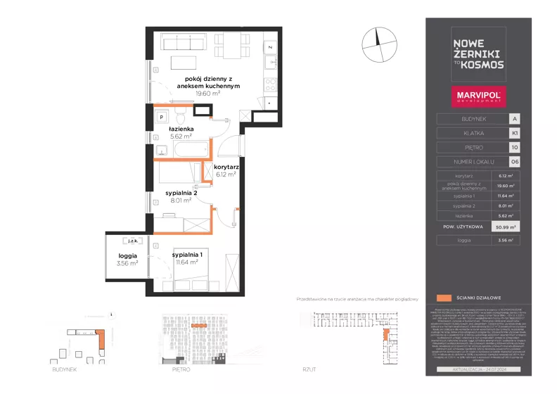 3 pokoje, mieszkanie 50,99 m², piętro 10, oferta nr A/A-10-06-K1, Nowe Żerniki, Wrocław, Żerniki, ul. Kosmonautów / al. Architektów