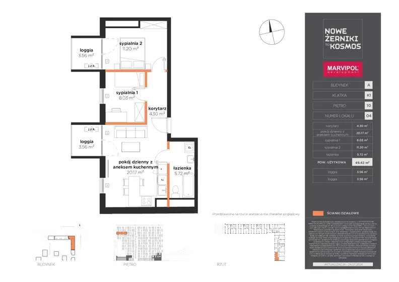 3 pokoje, mieszkanie 49,42 m², piętro 10, oferta nr A/A-10-04-K1, Nowe Żerniki, Wrocław, Żerniki, ul. Kosmonautów / al. Architektów