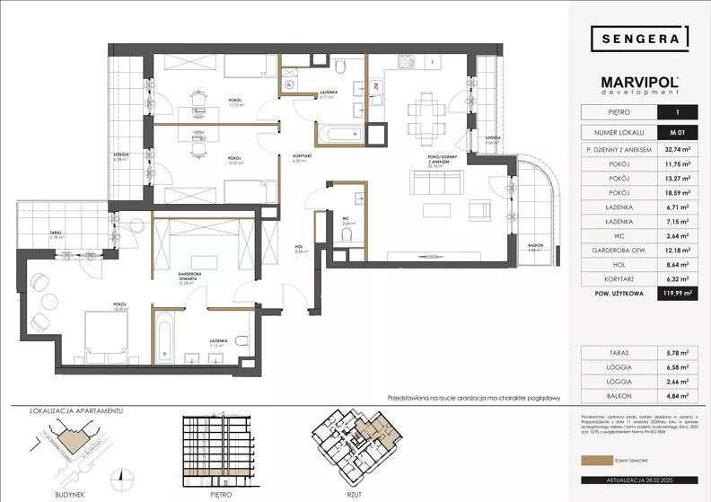 4 pokoje, apartament 119,99 m², piętro 1, oferta nr 1/M01, Sengera 1, Warszawa, Ursynów, Natolin, ul. Mariana Sengera „Cichego” 1