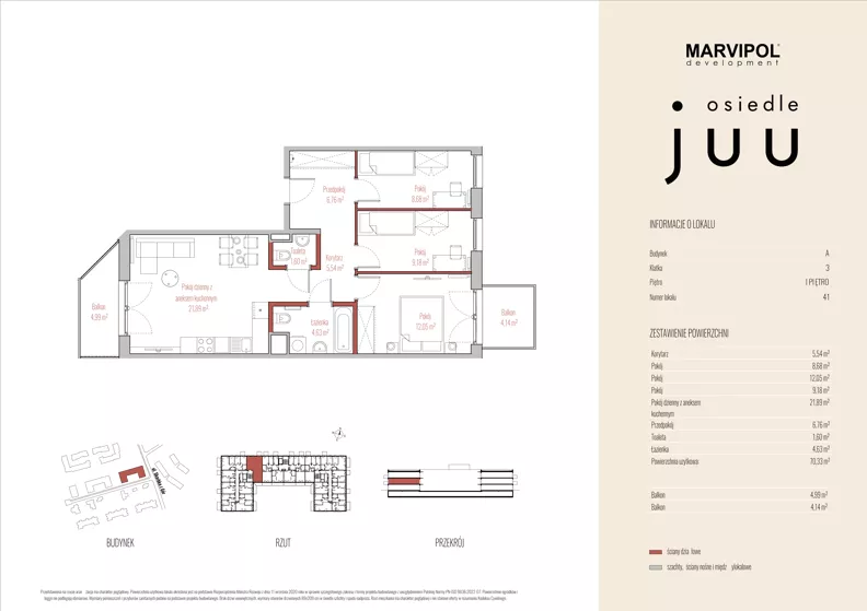 4 pokoje, mieszkanie 70,20 m², piętro 1, oferta nr A/M041, Osiedle Juu, Warszawa, Białołęka, Grodzisk, ul. Skarbka z Gór 47