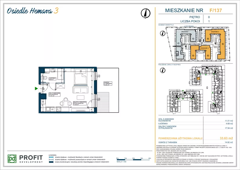 1 pokój, mieszkanie 33,31 m², parter, oferta nr OH3-2/F/1/137, Osiedle Hemara 3, Warszawa, Białołęka, Brzeziny, ul. Mariana Hemara