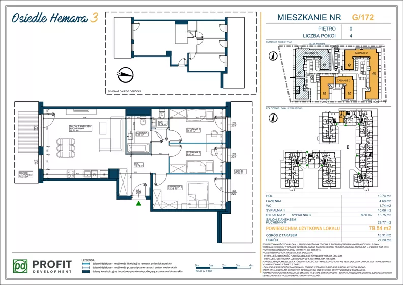 4 pokoje, mieszkanie 79,53 m², parter, oferta nr OH3-2/G/1/172, Osiedle Hemara 3, Warszawa, Białołęka, Brzeziny, ul. Mariana Hemara