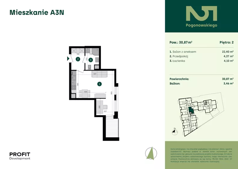 1 pokój, mieszkanie 30,87 m², piętro 2, oferta nr POGO2/A/3N, Pogonowskiego 52, Łódź, Polesie, Stare Polesie, ul. Pogonowskiego 52