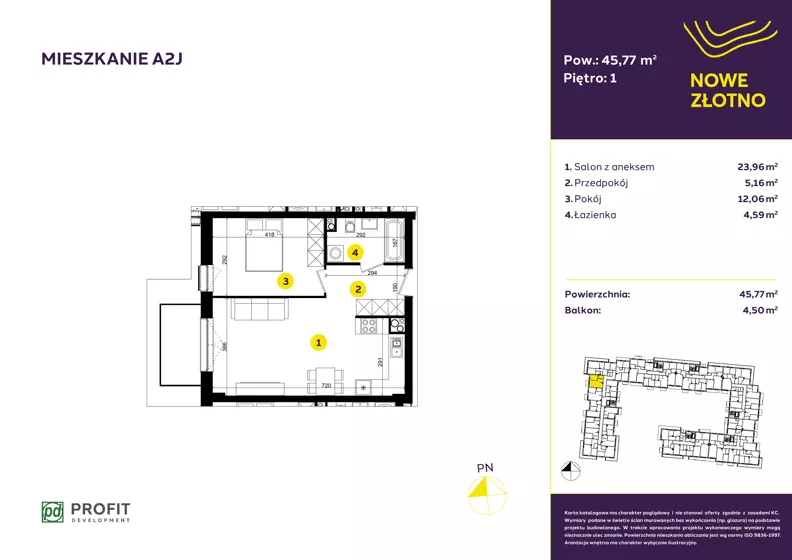 2 pokoje, mieszkanie 45,86 m², piętro 1, oferta nr TRF/A/2J, Nowe Złotno, Łódź, Polesie, Złotno, ul. Traktorowa 24