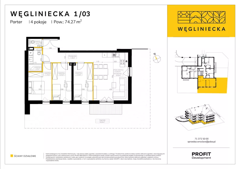 4 pokoje, mieszkanie 74,27 m², parter, oferta nr RD5/1/03, Węgliniecka, Wrocław, Maślice, ul. Węgliniecka 1