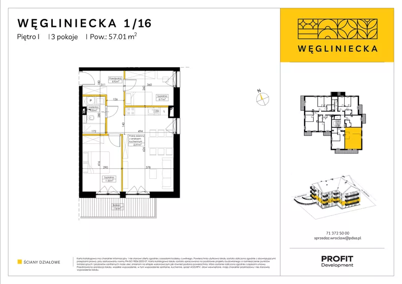 3 pokoje, mieszkanie 57,01 m², piętro 1, oferta nr RD5/1/16, Węgliniecka, Wrocław, Maślice, ul. Węgliniecka 1