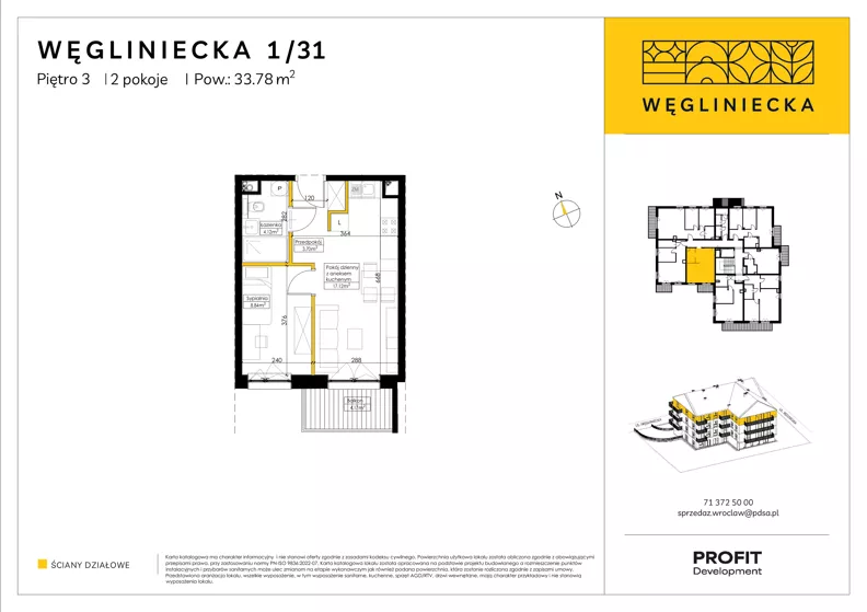 2 pokoje, mieszkanie 33,78 m², piętro 3, oferta nr RD5/1/31, Węgliniecka, Wrocław, Maślice, ul. Węgliniecka 1