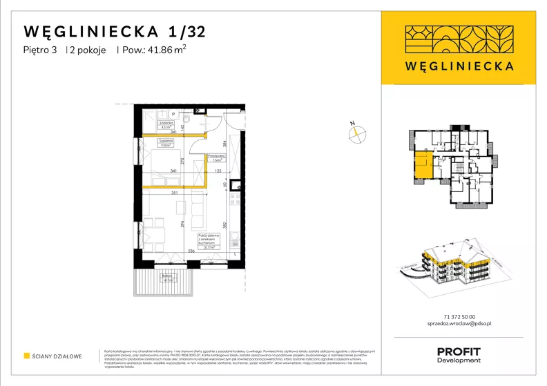 2 pokoje, mieszkanie 41,86 m², piętro 3, oferta nr RD5/1/32, Węgliniecka, Wrocław, Maślice, ul. Węgliniecka 1