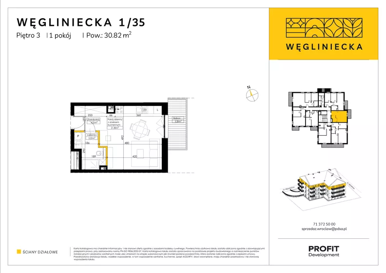 1 pokój, mieszkanie 30,82 m², piętro 3, oferta nr RD5/1/35, Węgliniecka, Wrocław, Maślice, ul. Węgliniecka 1