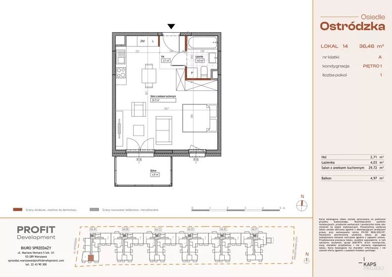 1 pokój, mieszkanie 36,46 m², piętro 1, oferta nr OST1/A/2/14, Ostródzka, Warszawa, Białołęka, Białołęka, ul. Ostródzka 110