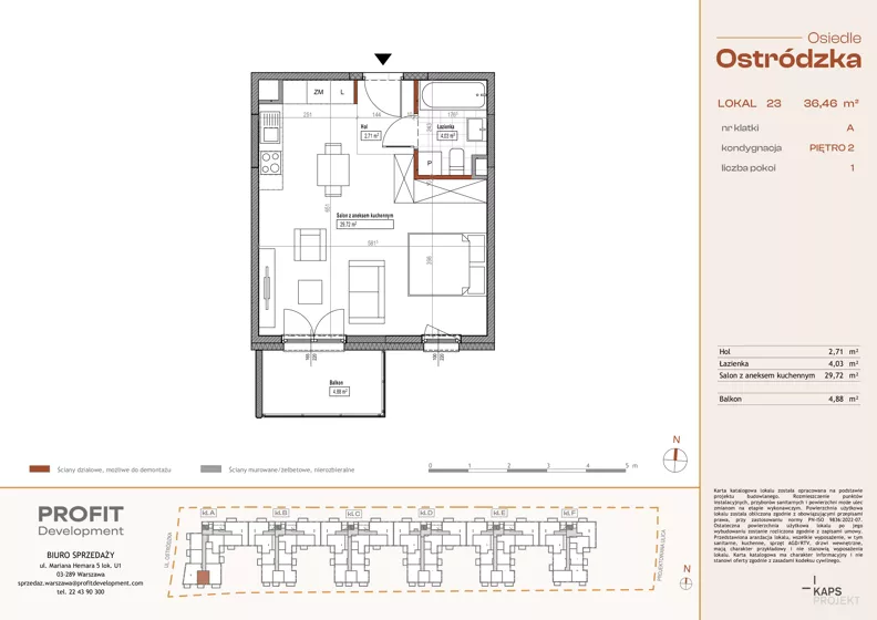 1 pokój, mieszkanie 36,46 m², piętro 2, oferta nr OST1/A/3/23, Ostródzka, Warszawa, Białołęka, Białołęka, ul. Ostródzka 110